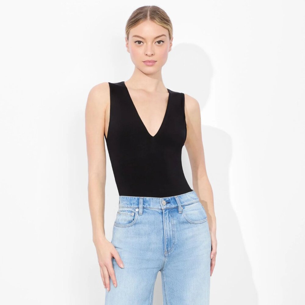 Alice + Olivia Olea Bodysuit — Black, V-neck, Tank — Size Large - Picture 3 of 8